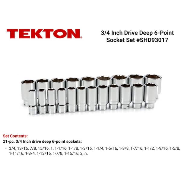 TEKTON 3/4 in. Drive Deep 6-Point Socket Set, 3/4-2 in. (21-Piece