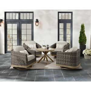 Avondale 5-Piece Wicker Patio Conversation Deep Seating Set with Decorative Band