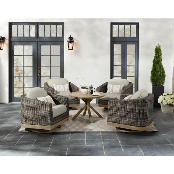 Home Decorators Collection Avondale 5-Piece Wicker Patio Conversation Deep Seating Set with Decorative Band