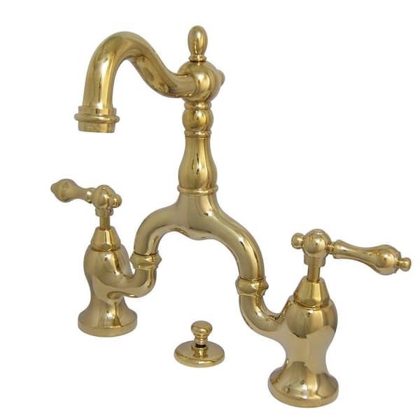 Kingston Brass Victorian 8 in. Widespread 2-Handle High-Arc Bridge Bathroom Faucet in Polished Brass