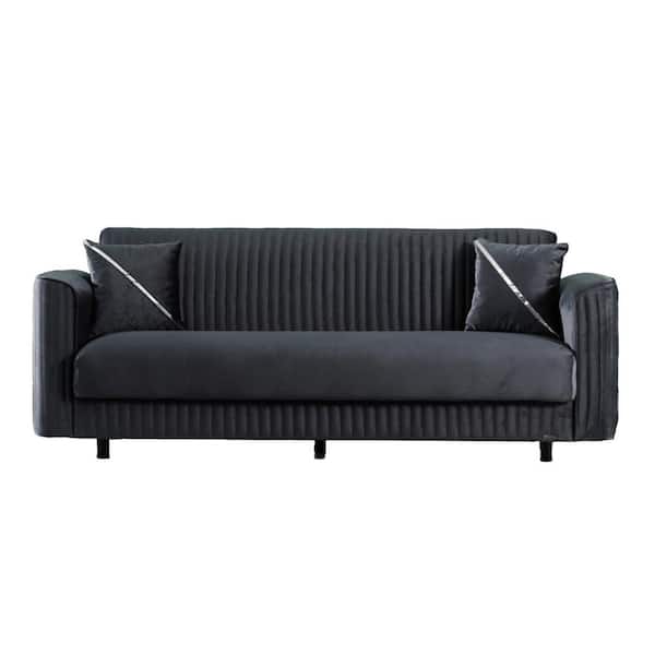 Zebra Collection Convertible 89.76 in. Gray Microfiber 3-Seater Twin Sleeper Sofa Bed with Storage