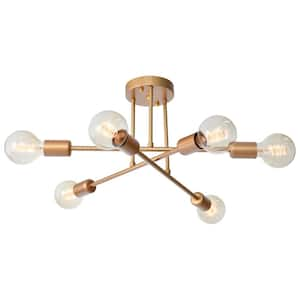 Sylvia 18.89 in. 6-Light Champagne Gold Dimmable Sputnik Modern Linear Semi Flush Mount Light