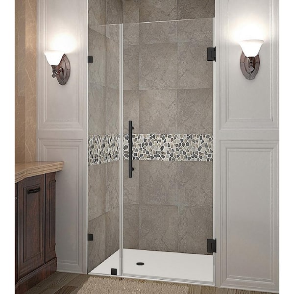 Aston Nautis 27.25 - 28.25 in. x 72 in. Frameless Hinged Shower Door in Matte Black
