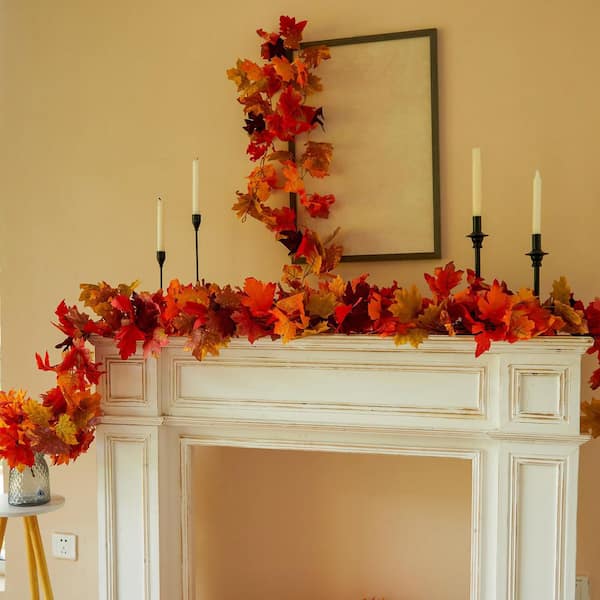 5.6 ft. Artificial Maple Leaf Autumn Garland, Hanging Fall Vines Table Decorations for Front Door (6-Pack)