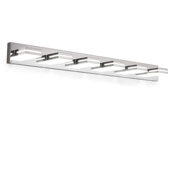 Modern 47 in. Chrome 6-Light Energy-Saving Integrated LED Vanity Light for Bathroom Living Room Passage