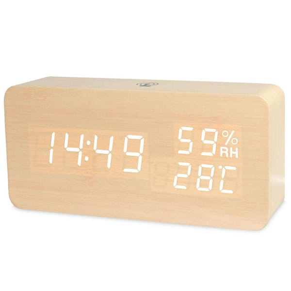 Aoibox 5.9 in. Bamboo Color Smart LED Wooden Digital Alarm Clock Voice  Control Thermometer Humidity Display White HDDB636 - The Home Depot