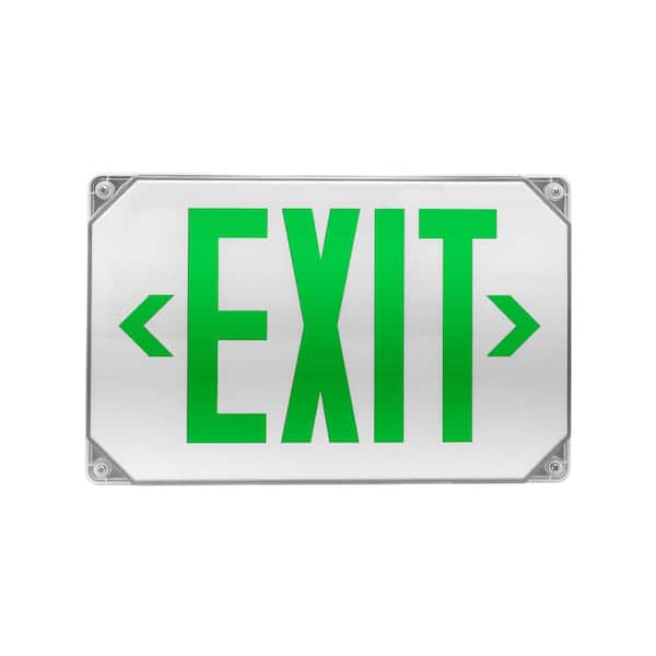 NICOR EXL5 Series 25-Watt Equivalent Integrated LED Outdoor White Emergency Exit Sign, Green Lettering