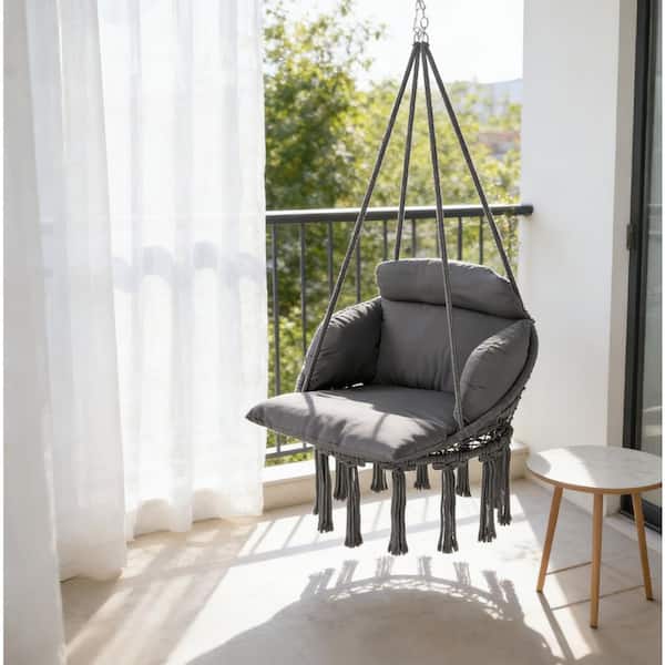 2.6 ft. 1-Person Portable Outdoor Hammock Swing Chair with Gray Cushion