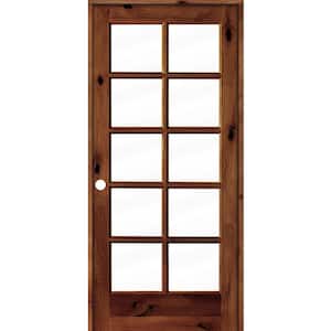36 in. x 80 in. Knotty Alder Right-Handed 10-Lite Clear Glass Red Chestnut Stain Wood Single Prehung Interior Door