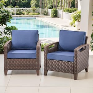 Light Luxury Series Brown Wicker Outdoor Patio Lounge Chair with CushionGuard Blue Cushions (2-Pack)