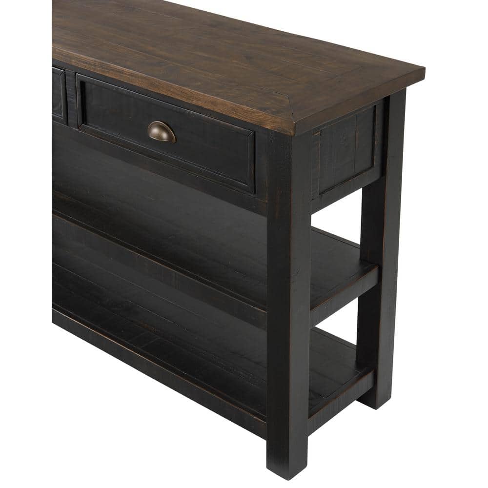 Monterey Black and Brown Pine Console Table with Storage