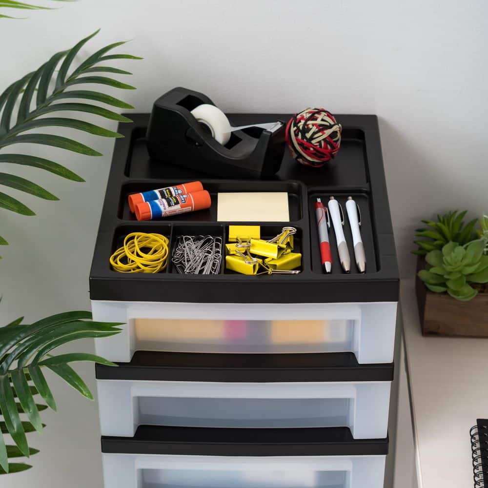 Iris Clear/Black 6-Drawer Organizer Cart with Wheels and Top Storage