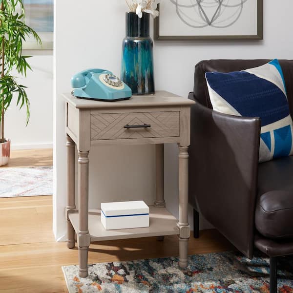 SAFAVIEH Peyton 19 in. Beige Rectangle Wood Storage End Table