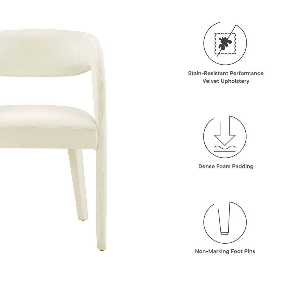Ivory Velvet Upholstered Dining Chairs with Curved Backrest, Set of Two