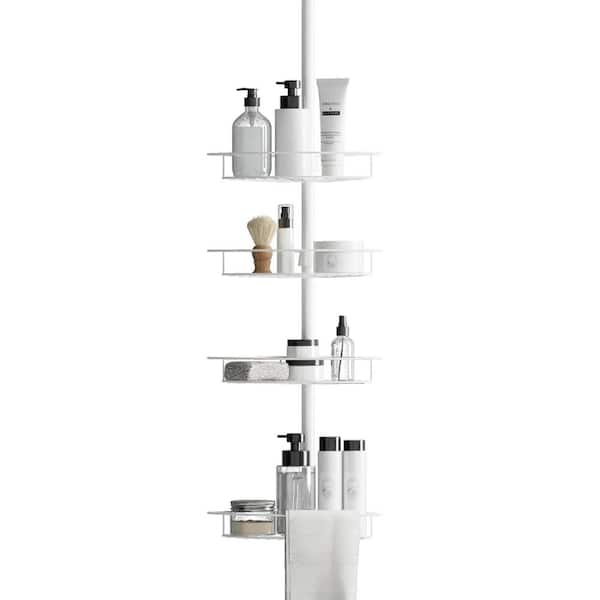 Zenna Home Tension Pole Shower Caddy with 4 Basket Shelves in White