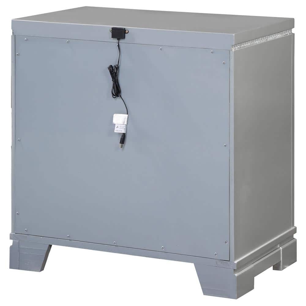 Eleanor Silver Metallic 2-Drawer Nightstand with Crystal Accents
