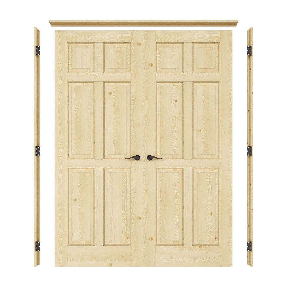 56 in. x 80 in. 6-Panel Universal Unfinished Solid Core Pine Wood Double Prehung French Door+ Quick Assemble Pine Jamb price history on PriceWatchPro