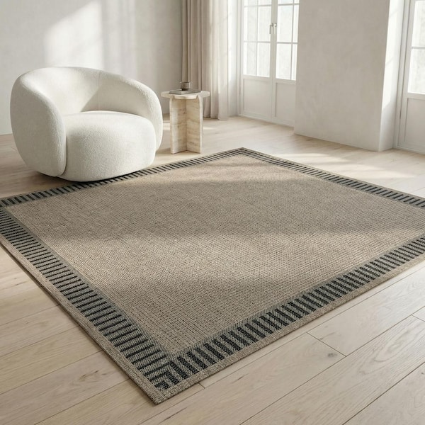 Recife Wicker Stitch Cocoa-Black 8 ft. Casual Flatwoven Polypropylene Square Indoor/Outdoor Area Rug