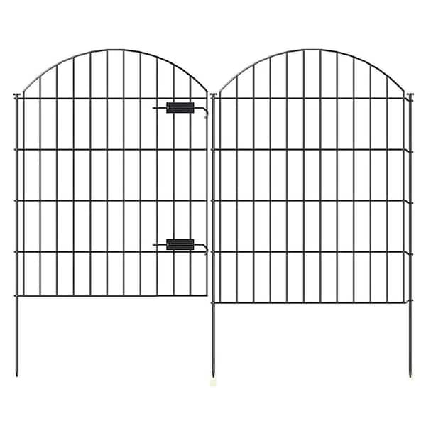 36 in. Metal Garden Fence with Gate, 23.3 ft. Length, 1 Gate + 9 Panels, No Dig Animal Barrier, Easy Install, Black