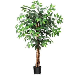 4 ft. Artificial Ficus Tree with Natural Wood Trunk and Silk Leaves in Pot