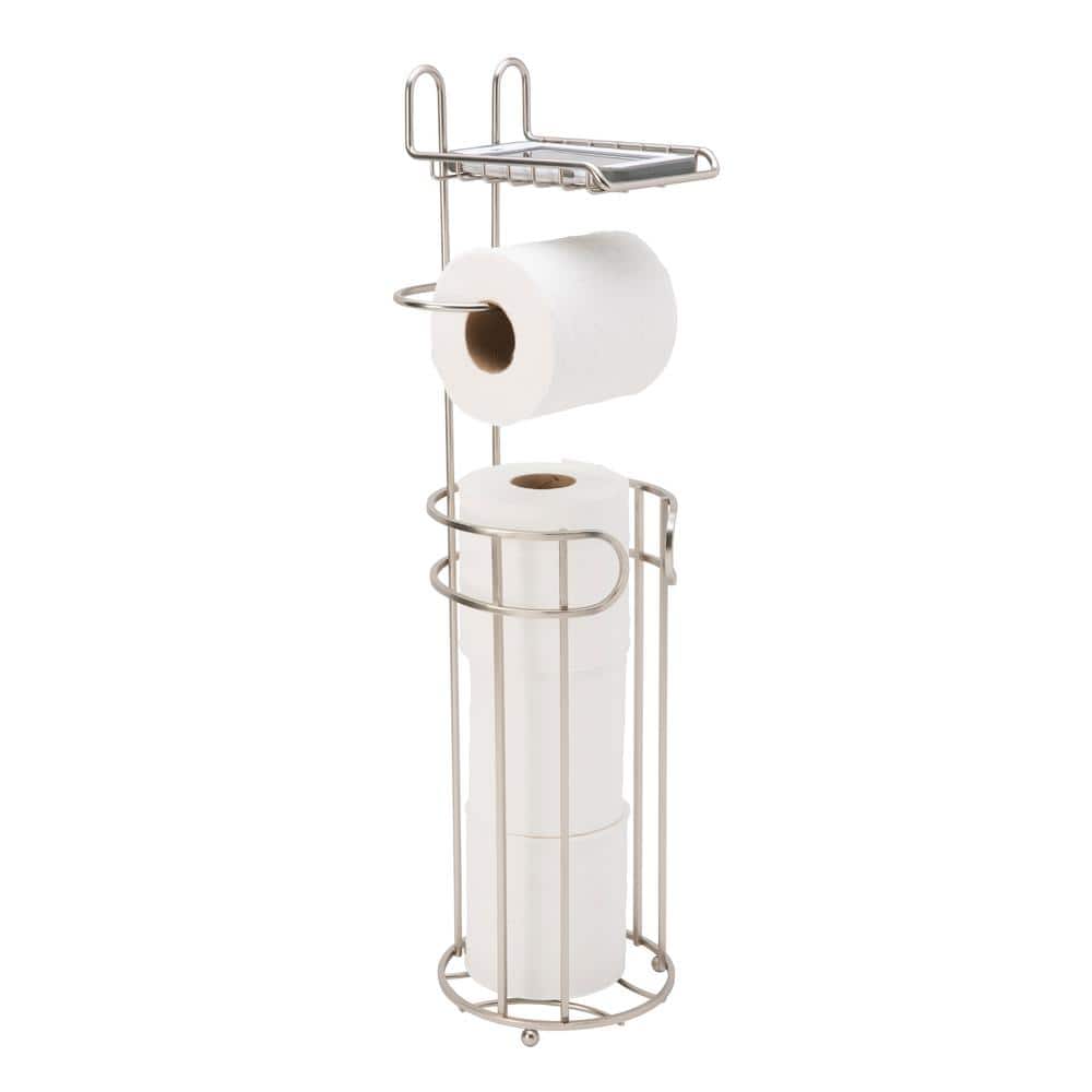 Satin Nickel Free Standing Toilet Paper Holder with Phone Shelf