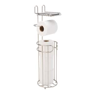 Contemporary Toilet Paper Reserve and Dispenser with Built in Phone Shelf in Satin