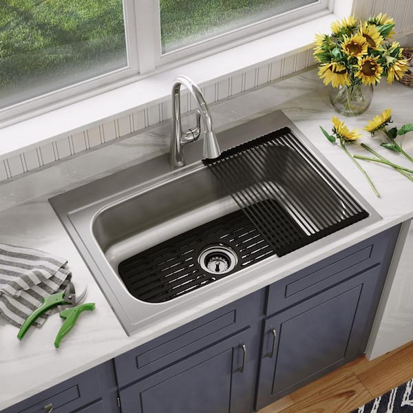 Parkway 33 in. Drop-in Single Bowl 20-Gauge Stainless Steel Kitchen Workstation Sink Kit w/ Accessories