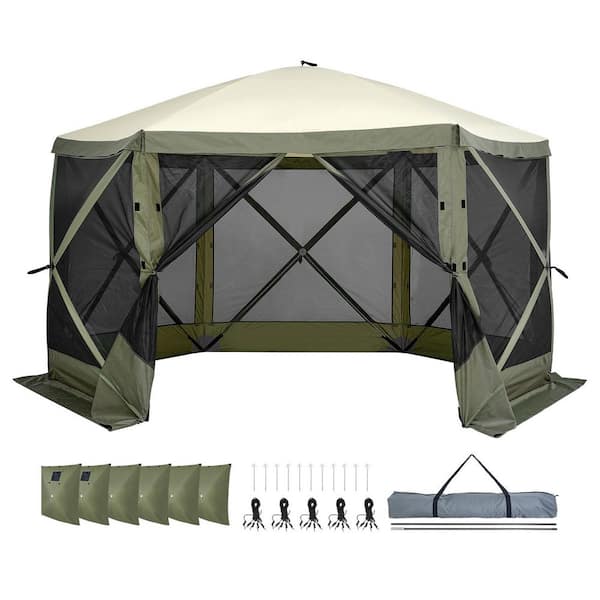 SVOPES 12 x 12 FT. Pop-Up Gazebo Tent, 6-Sided Canopy with Removable Privacy Wind Cloths & Mesh Windows, Army Green