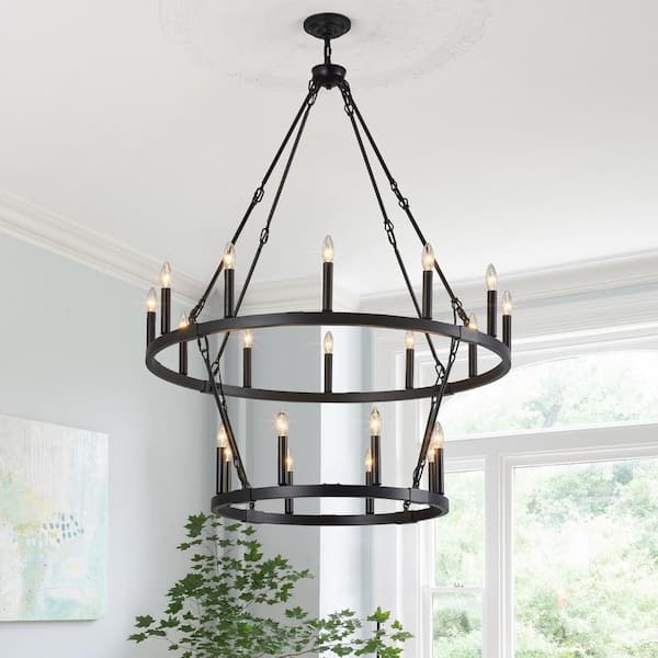 ZHLWIN Home Light 20 Lights ‎40 Watts Black Wagon Wheel Chandelier