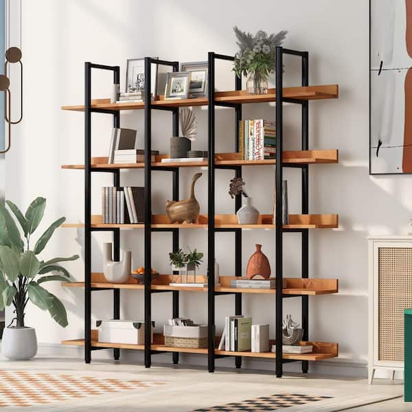 Harper & Bright Designs 70.90 in. H x 70.90 in. W Black and Brown 5-Tier Vintage Industrial Style Bookcase with Adjustable Foot Pads