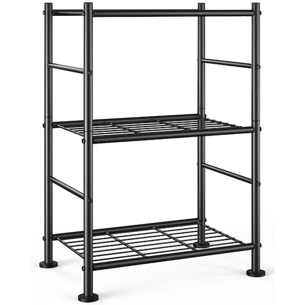 3-Tier 18 in. W 30 in. H x 12 in. D Alloy Steel Rectangular Shelf in Black with Adjustable Leveling Feet