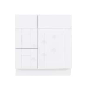 Anchester Assembled 30 in. x 21 in. x 32.5 in. Vanity Sink Base Cabinet with 1 Door 2 Left Drawers in Classic White