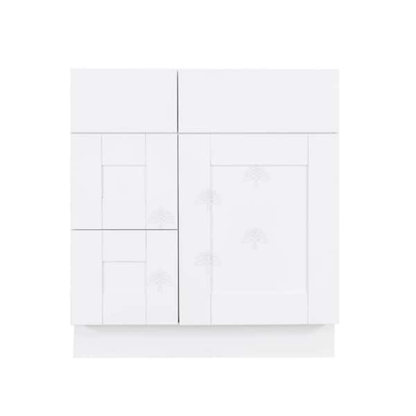 LIFEART CABINETRY Anchester Assembled 30 in. x 21 in. x 32.5 in. Vanity Sink Base Cabinet with 1 Door 2 Left Drawers in Classic White