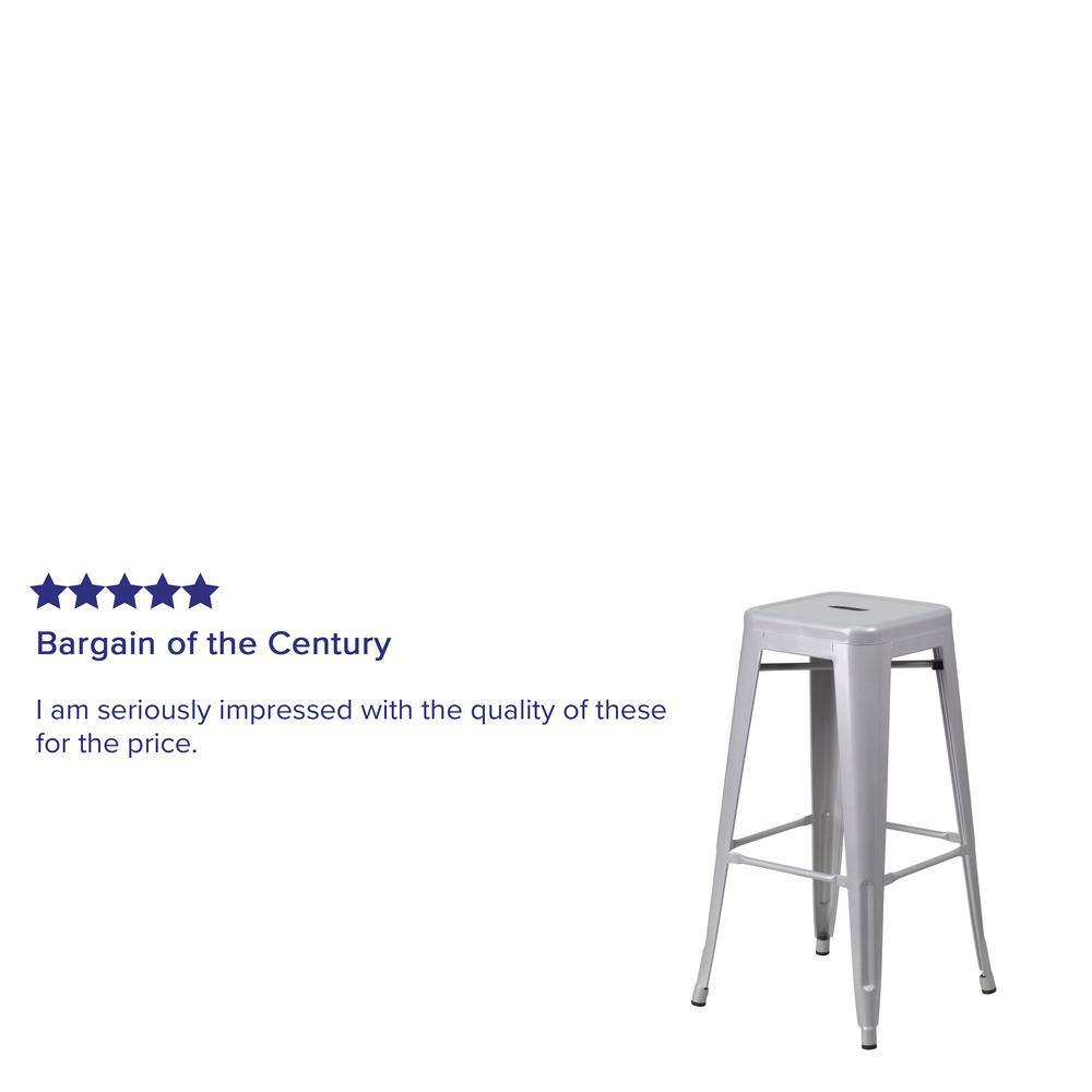 Silver 30" High Backless Metal Stackable Barstool
