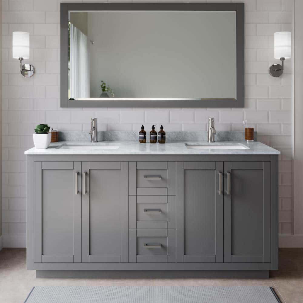 Miranda 66 in. W x 22 in. D x 33.75 in. H Double Bath Vanity in Dark Gray with White Carrara Marble Top price history on PriceWatchPro