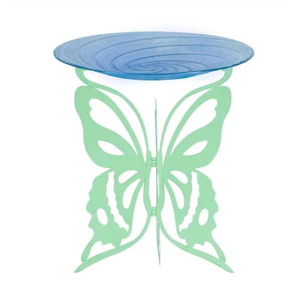 Evergreen Enterprises 25 in. Butterfly Laser Cut Stand with Glass Embossed Birdbath