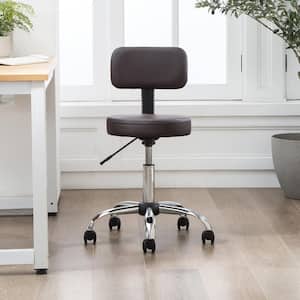 Adjustable Drafting Stool with Wheels and Backrest, Faux Leather Space-Saving Rolling Chair in Espresso