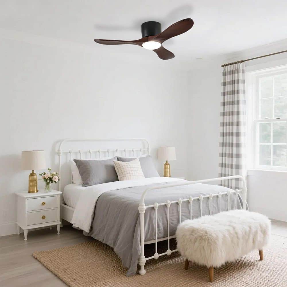 42 in. Indoor Black Flush Mount Standard Ceiling Fan with Solid Wood Blades, Noiseless Motor and Remote for Living Room price history on PriceWatchPro