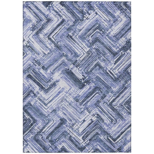 Navy Blue, Sky Blue 9 ft. x 12 ft. Woven Geometric Polyester Rectangle Indoor/Outdoor Area Rug