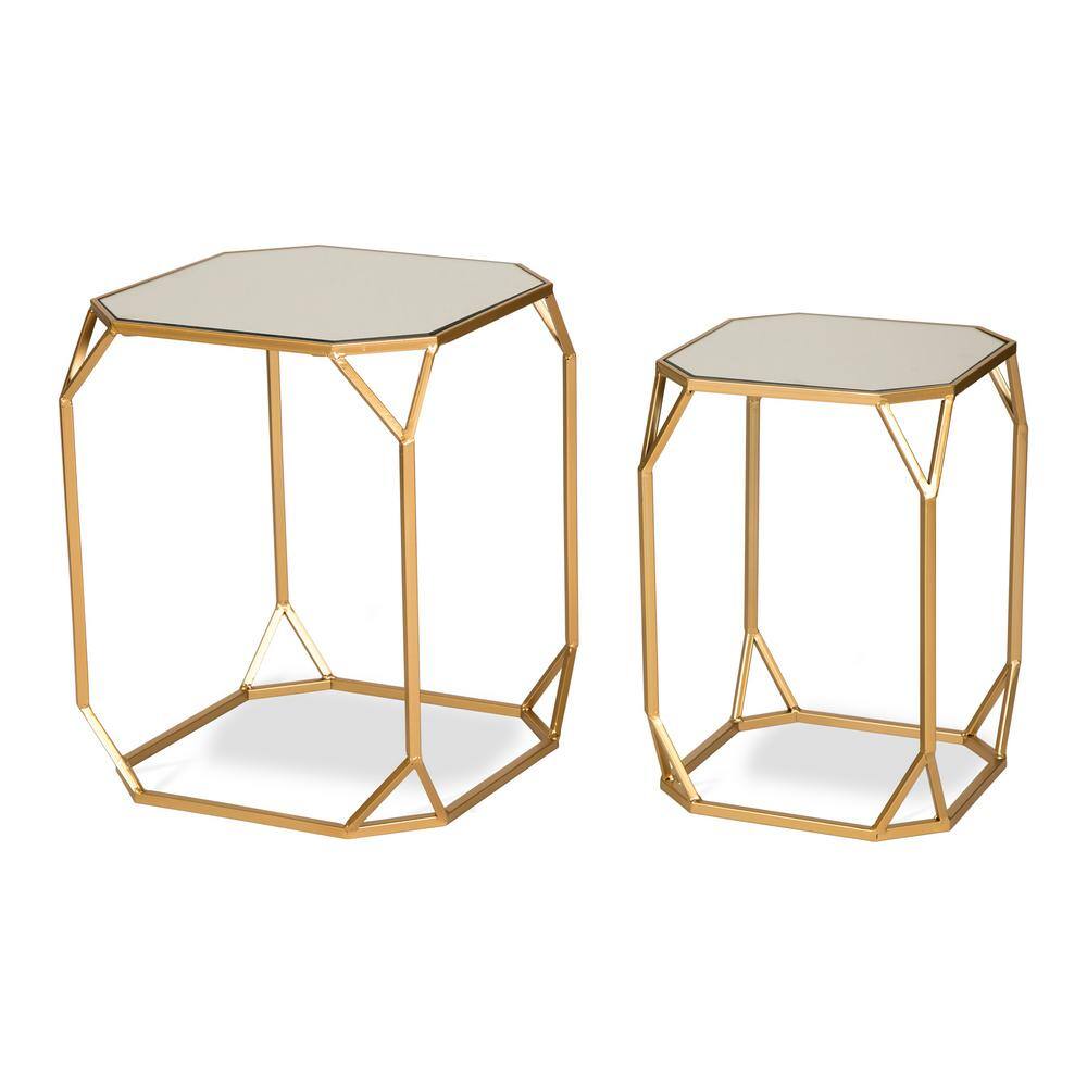 Gold Metal and Glass Nesting Coffee Tables Set