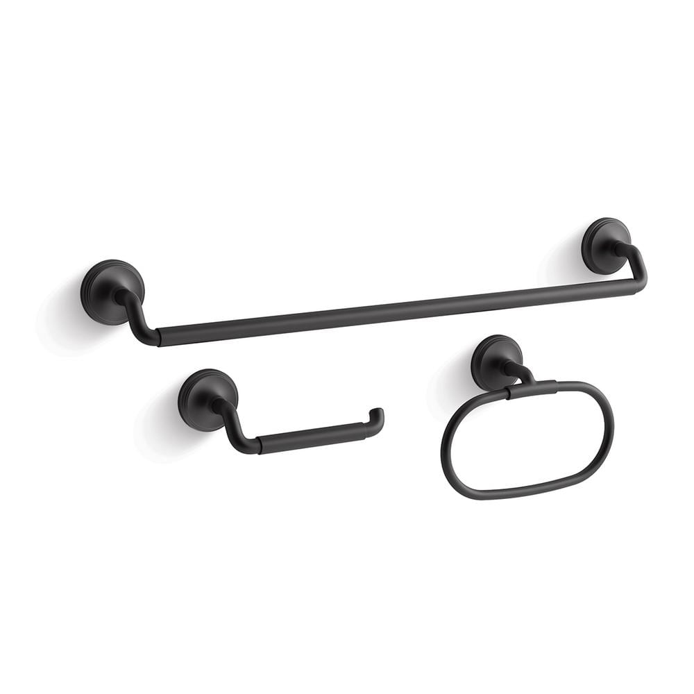 Paces 3-Piece Bath Hardware Set with Towel Bar, Toilet Paper Holder and Hand Towel Holder in Matte Black price history on PriceWatchPro