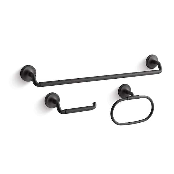 Paces 3-Piece Bath Hardware Set with Towel Bar, Toilet Paper Holder and Hand Towel Holder in Matte Black