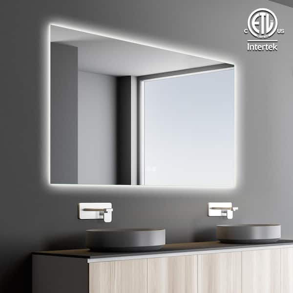 HOMLUX 60 in. W x 36 in. H Rectangular Frameless LED Light with 3-Color and Anti-Fog Wall Mounted Bathroom Vanity Mirror