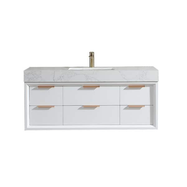 48 in. W x 20.8 in. D x 21.3 in. H Wall Mounted Floating Wood Bath Vanity Cabinet in White with White Acrylic Top