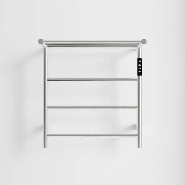Wall Mount Heated Towel Rack in Silver w/Intelligent Touch Screen Timer,Top Shelf,3-Bar Towel Warmer,Plug-in/Hard-Wired