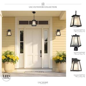 Modern 11 in. 1-Light Black Outdoor Wall Light Geometric Sconce with Seeded Glass Shade For Patio, Garage, Hallway