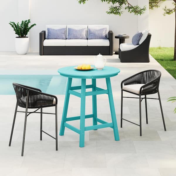 Laguna 35 in. Round HDPE Plastic All Weather Outdoor Patio Counter Height High Top Bistro Table in Turquoise