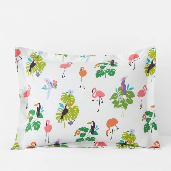 The Company Store Company Cotton Tropical Flamingo White Multi Cotton Percale Standard Sham