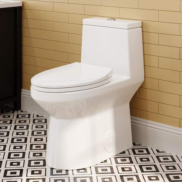 10 in. Rough In ADA Chair Height Elongated 1-Piece Toilet Dual Flush 1.1/1.6 GPF in White with Soft-Close Seat Included