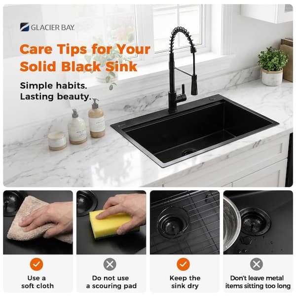Glacier Bay 33 in. Drop-In Single Bowl 18-Gauge Black Stainless
